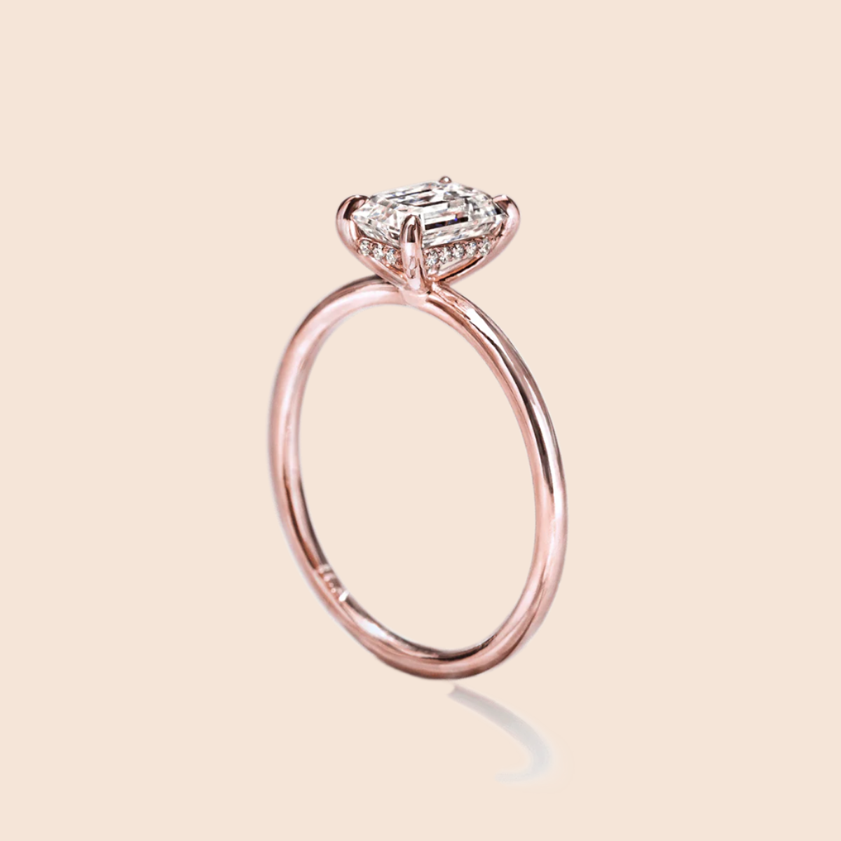 18K Rose Gold Radiant Hidden Halo Pave Engagement Ring