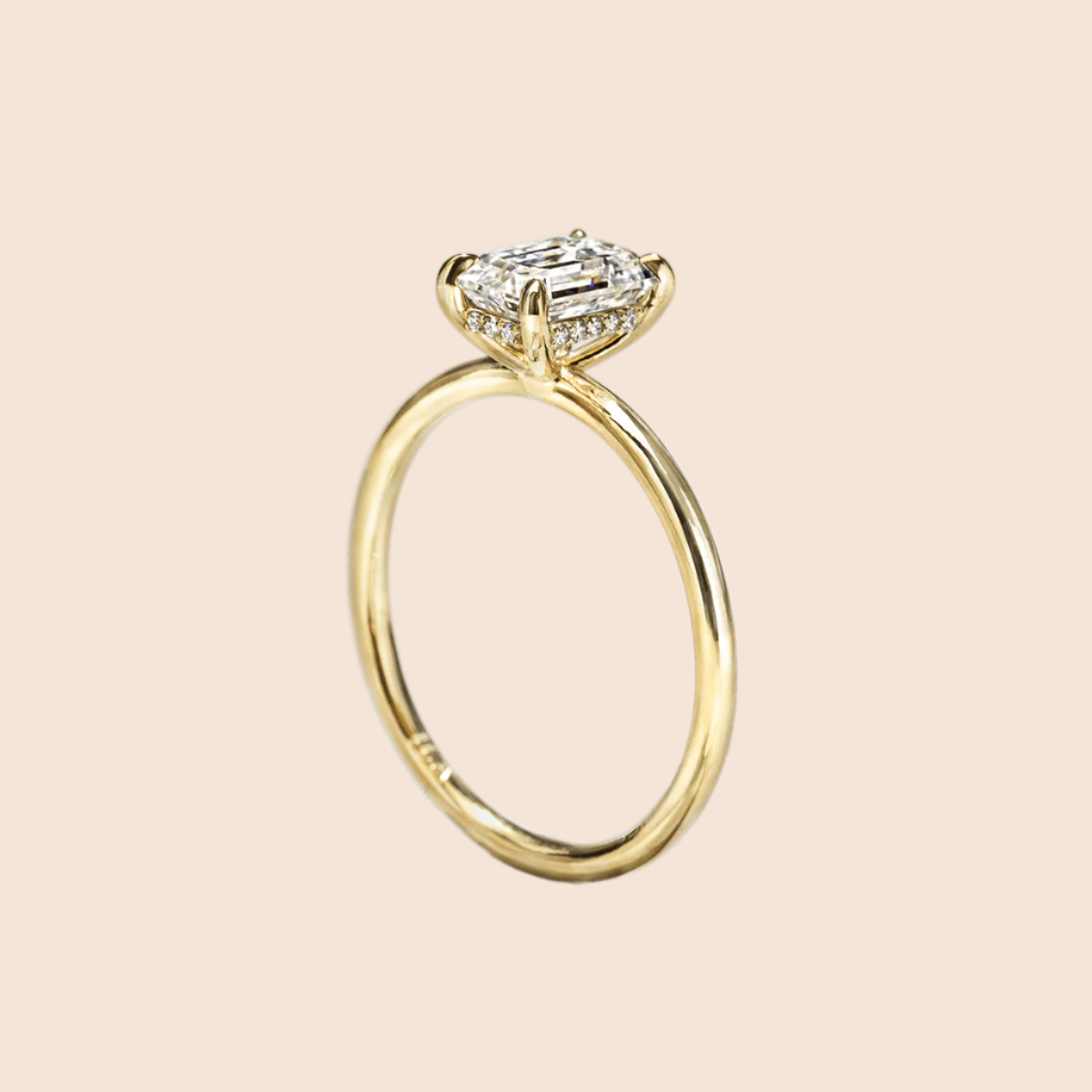 18K Yellow Gold Radiant Hidden Halo Pave Engagement Ring