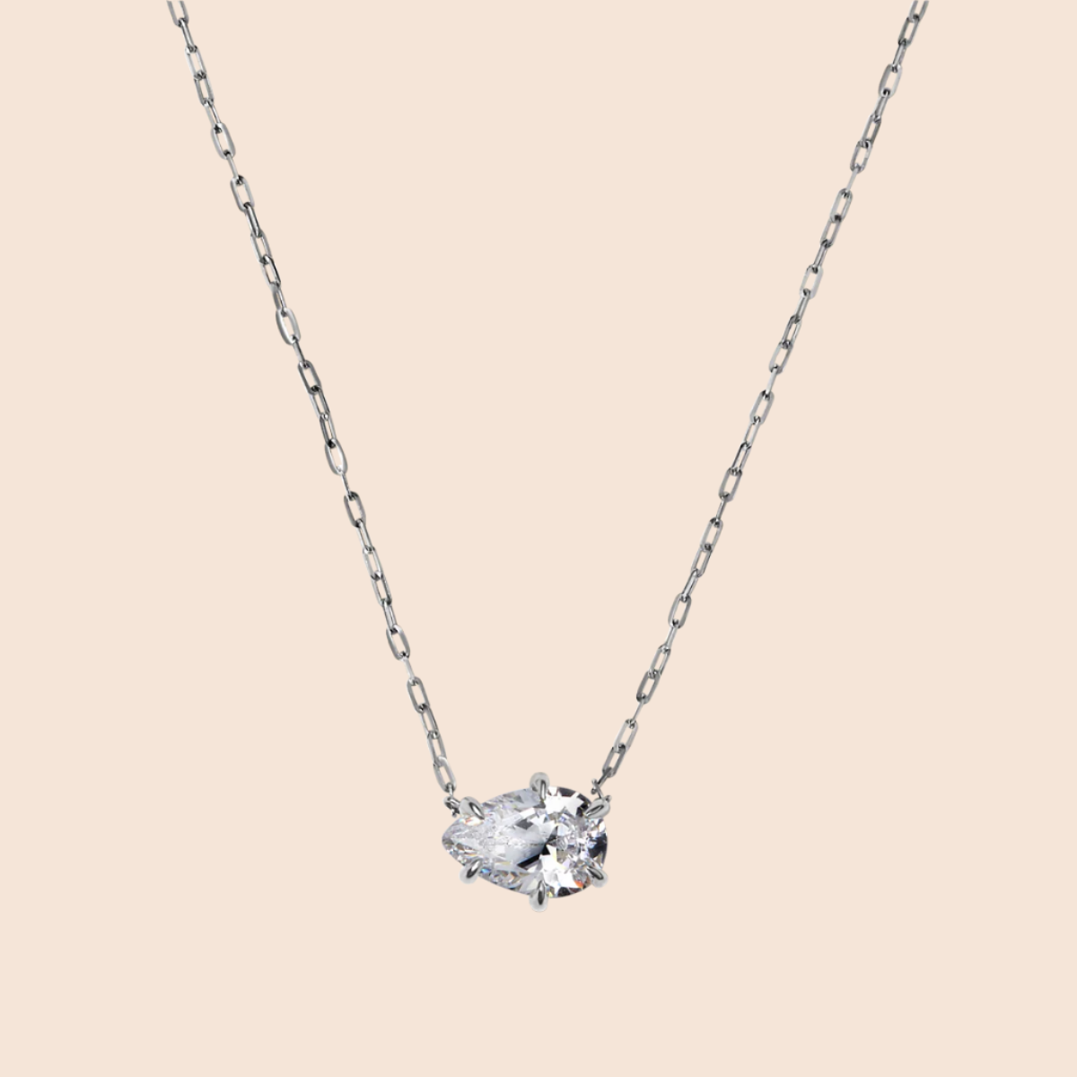 Designer 14K White Gold Platinum Pear Shape Diamond Pendant