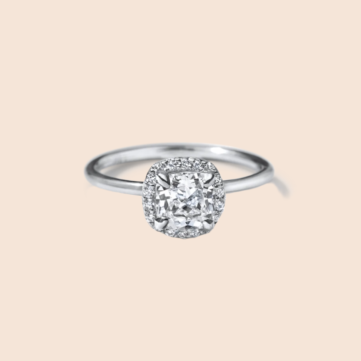 18K White Gold Platinum Cushion Halo Engagement Ring