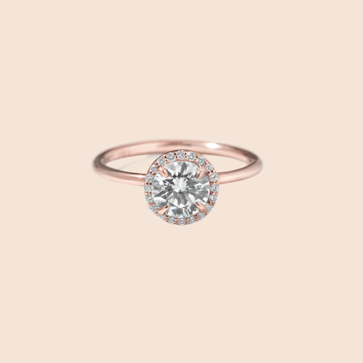 18K Rose Gold Round Halo Engagement Ring
