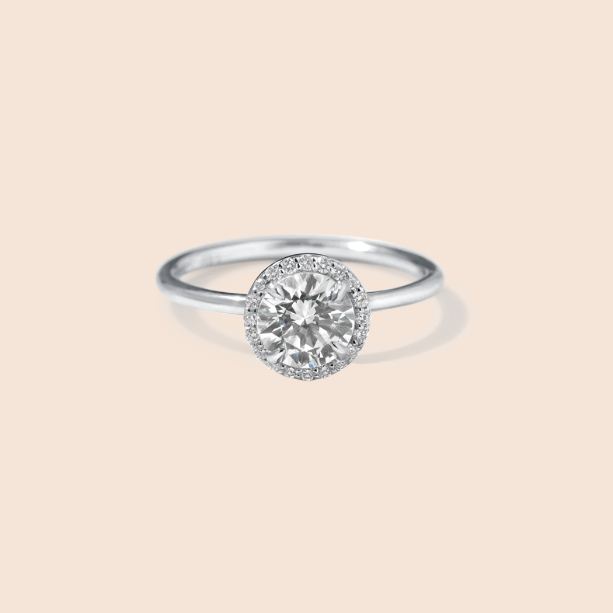 18K White Gold Platinum Round Halo Engagement Ring