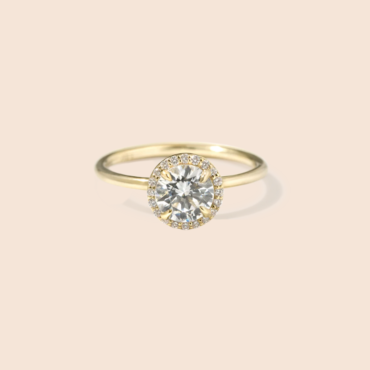 18K Yellow Gold Round Halo Engagement Ring