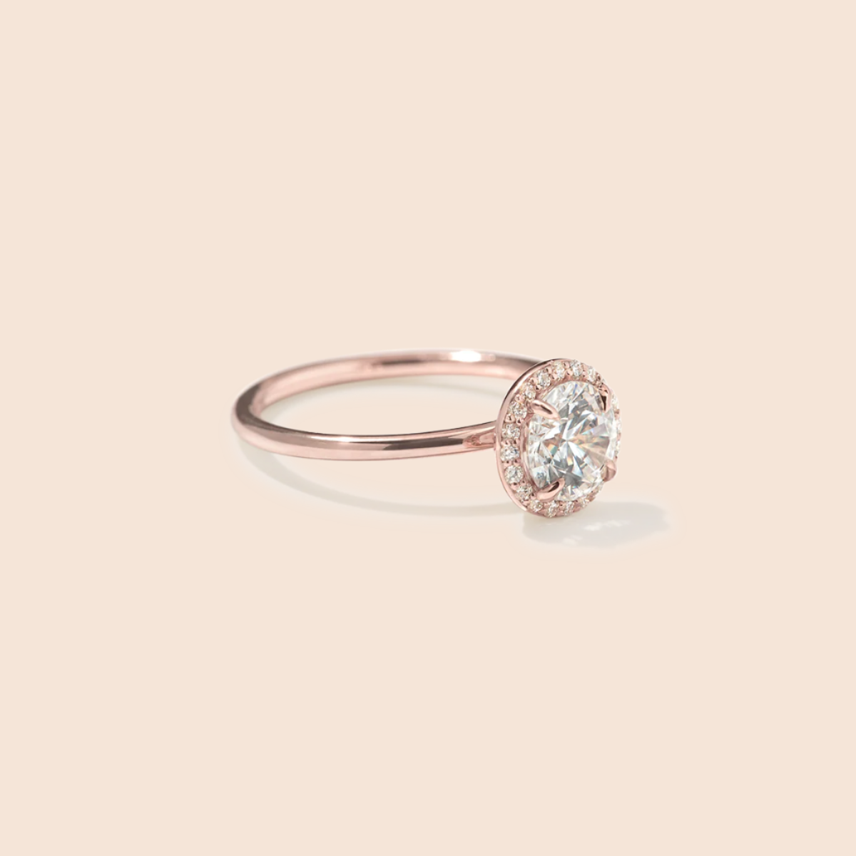 18K Rose Gold Round Halo Engagement Ring