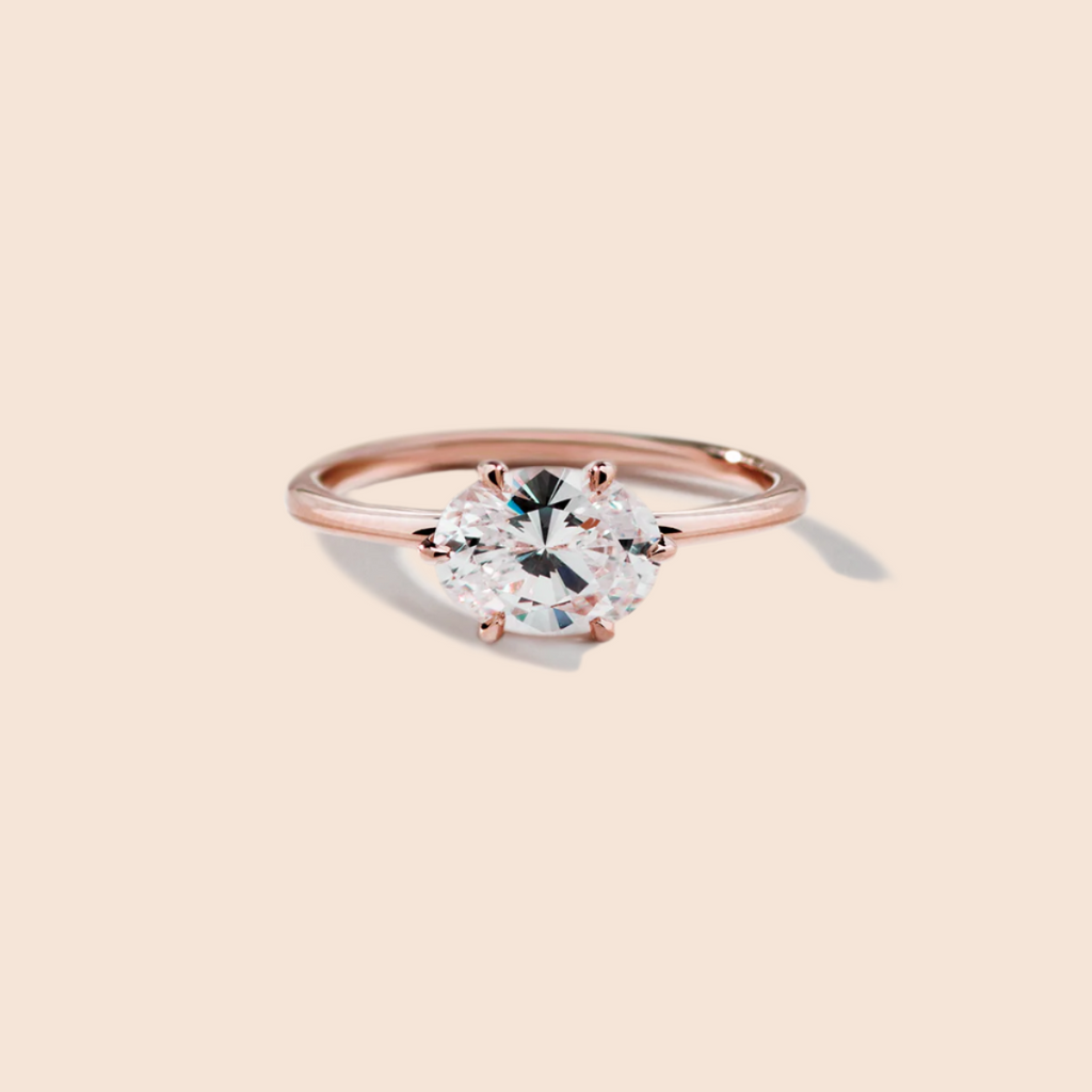18K Rose Gold East West Oval Engagement Ring