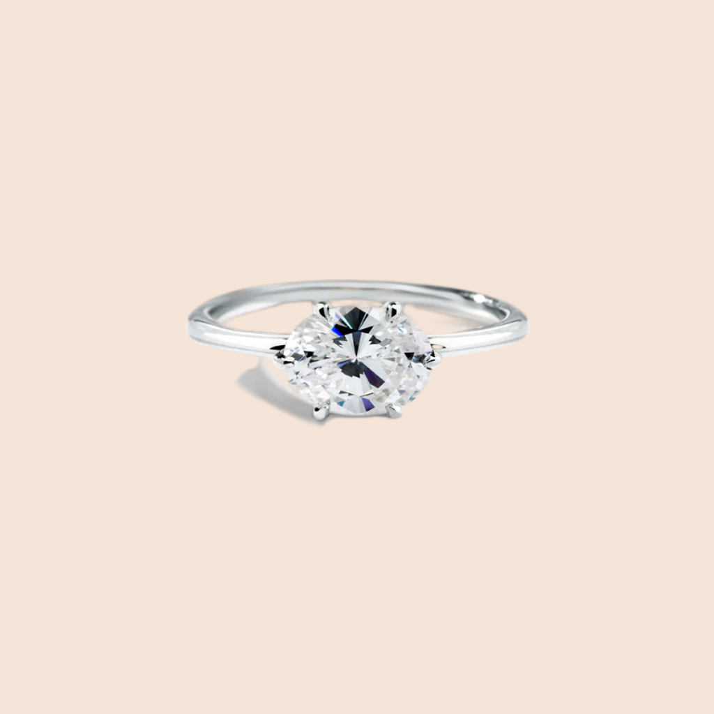 18K White Gold Platinum East West Oval Engagement Ring