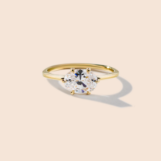 18K Yellow Gold Oval East West Engagement Ring