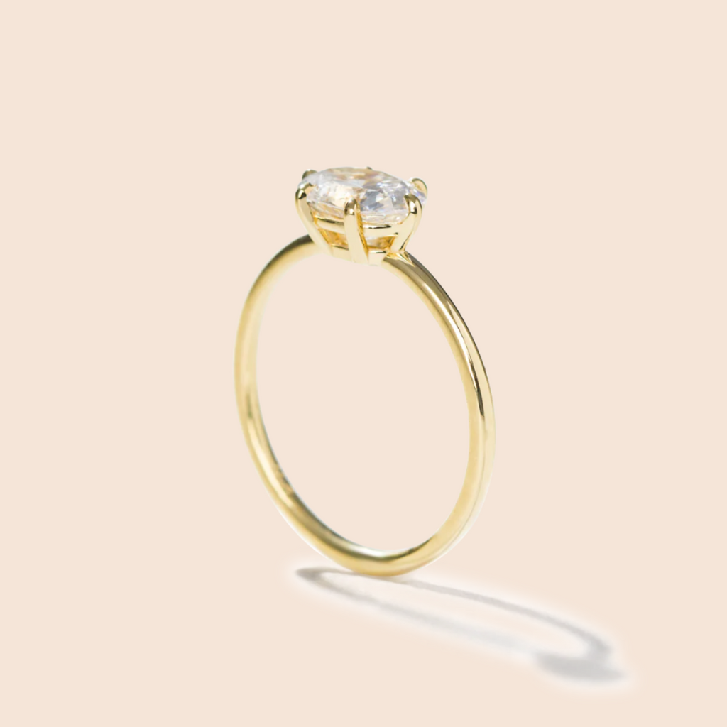 18K Yellow Gold Oval East West Engagement Ring